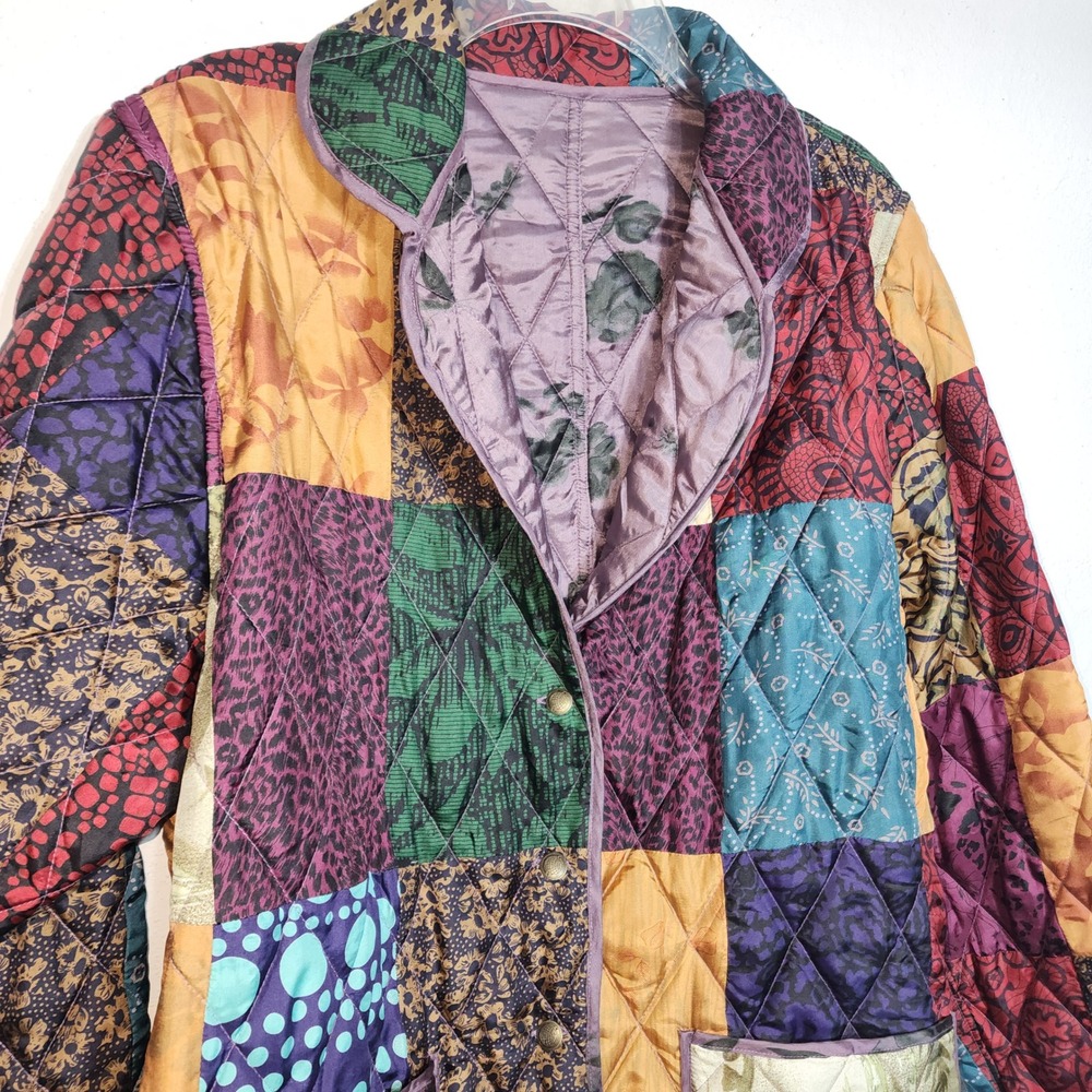 Blair Silk Quilted Jacket Medium Multicolor Patchwork Reversible Floral Boho - Picture 8 of 12
